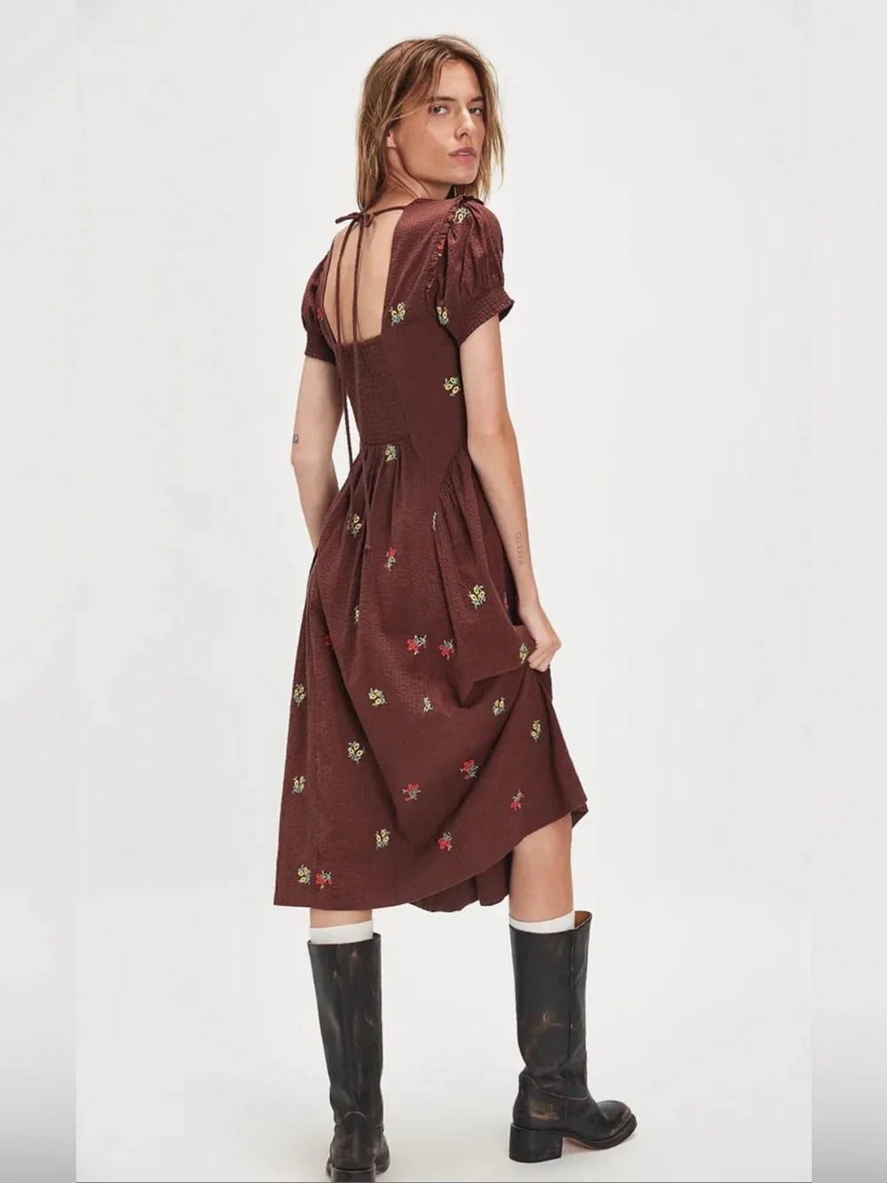 NWT Free People Maisie Midi Dress in Cocoa Brown